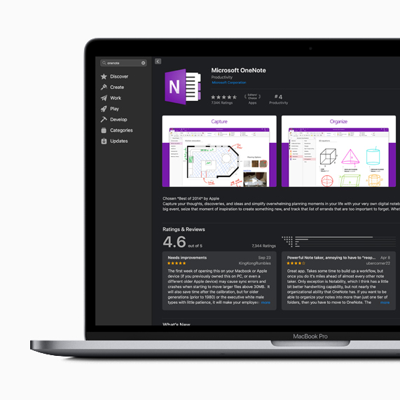 Mac App Store 中 Microsoft OneNote 的 app 详情页面。