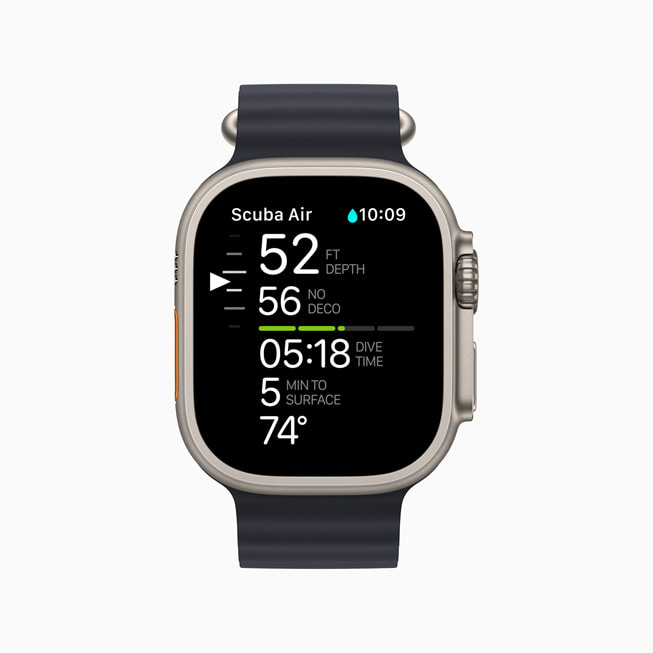 Apple Watch Ultra 上显示的 Oceanic+ app。