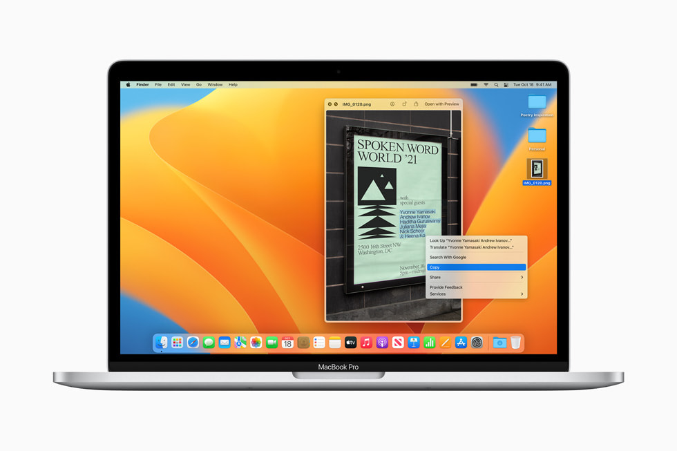 MacBook Pro 上展示实况文本功能。