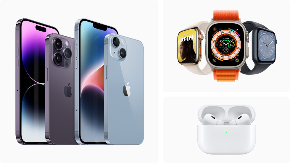 全新 iPhone 14 产品阵容、全新 Apple Watch 产品阵容及新款 AirPods Pro。