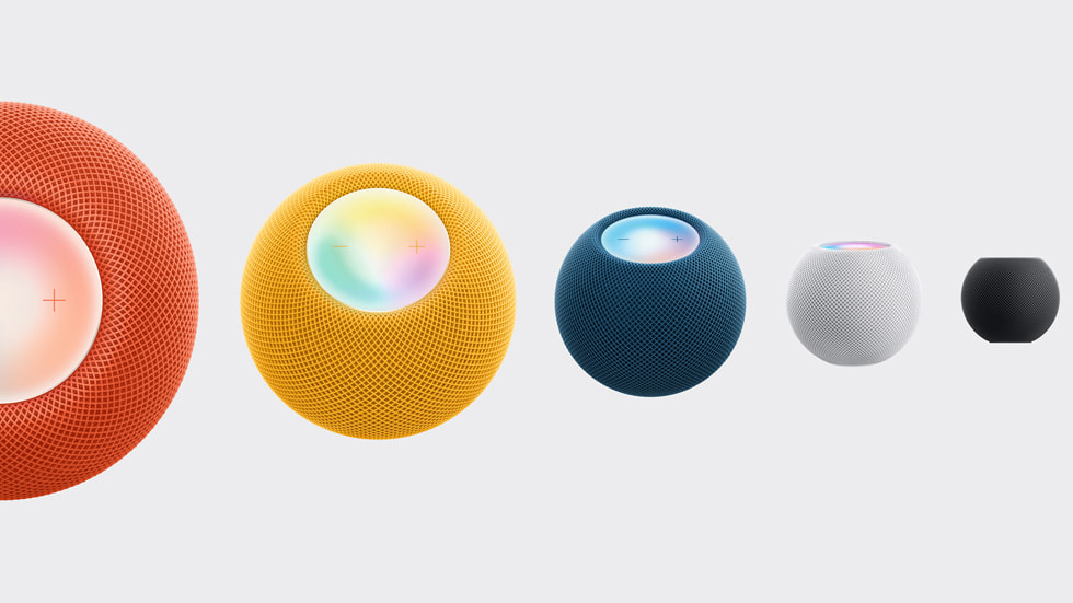 HomePod mini 现有五种颜色可供选择。