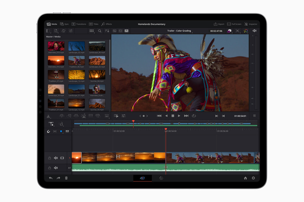 在 iPad Pro 上使用 DaVinci Resolve 剪辑视频。
