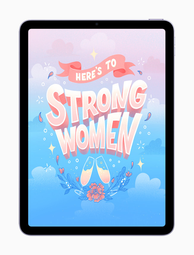 Belinda Kou 的数字字体艺术画，上面写着“向强大的女性致敬（Here’s to strong women）。”