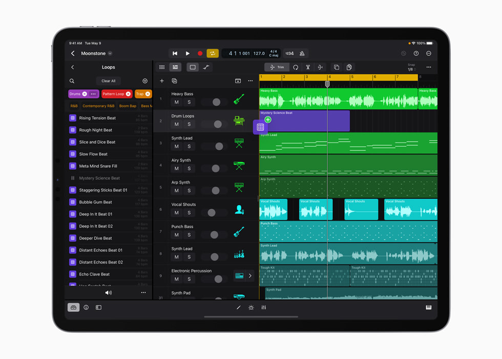iPad Pro 上的全新 Logic Pro 音频浏览器。