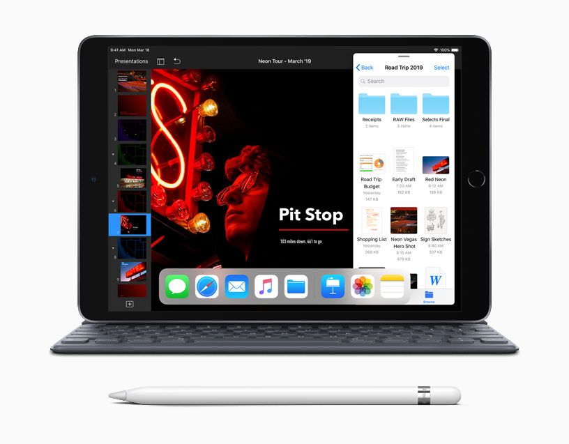 搭配智能键盘和 Apple Pencil 使用的 iPad Air。