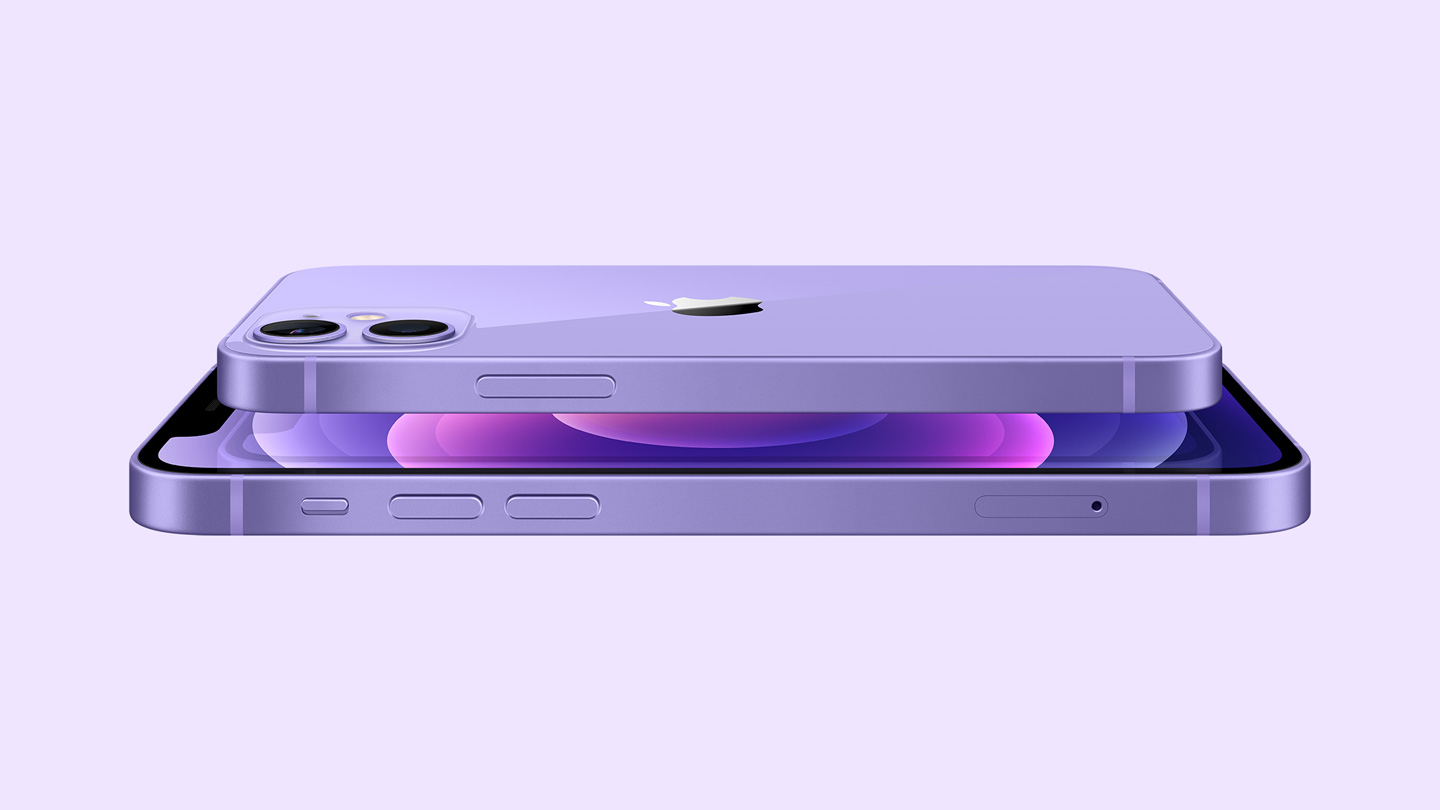 紫色的 iPhone 12 和 iPhone 12 mini。