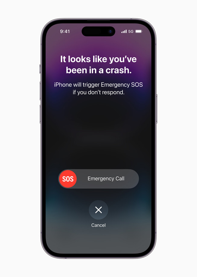 iPhone 车祸检测功能的紧急服务通话界面。