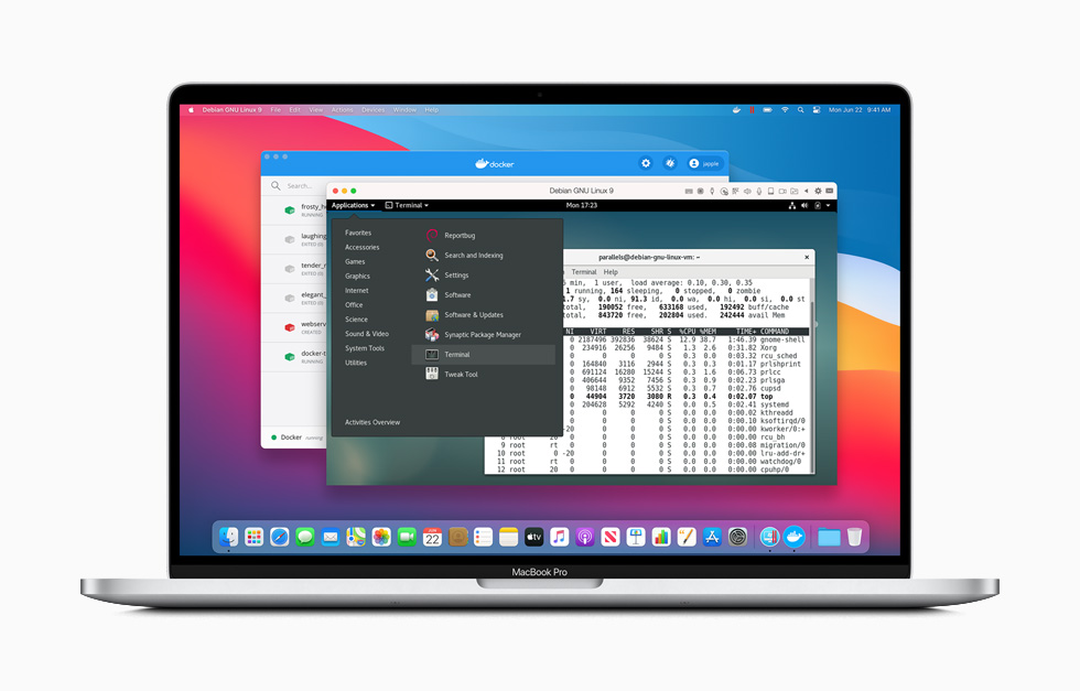 MacBook Pro 上显示 Linux 编程环境。