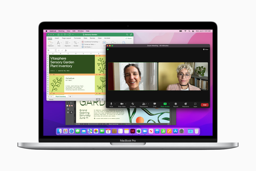 图片显示 13 英寸 MacBook Pro 上的 macOS Monterey。