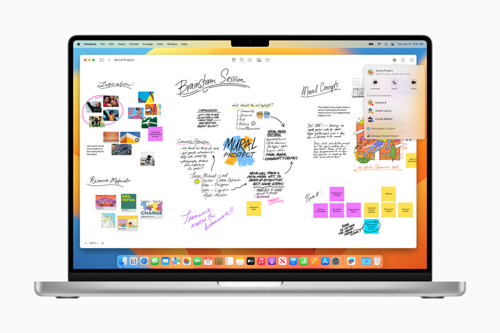 MacBook Pro 上展示 macOS Ventura 的无边记 app。