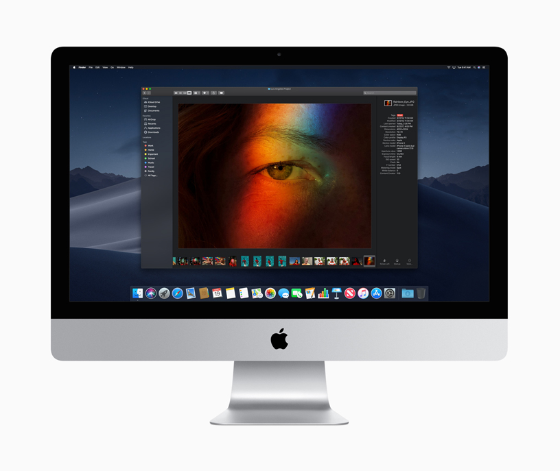 iMac 上的“深色模式”桌面。