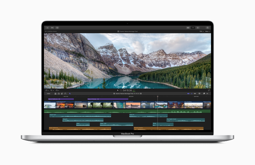 MacBook Pro 的视频剪辑屏幕。