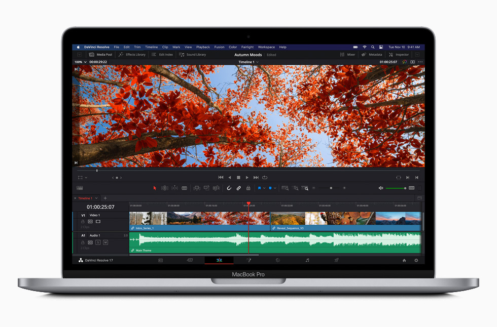 MacBook Pro 上的 DaVinci Resolve 软件。