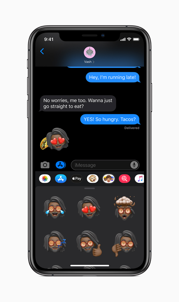 iOS 13 Memoji options in Messages displayed on iPhone.