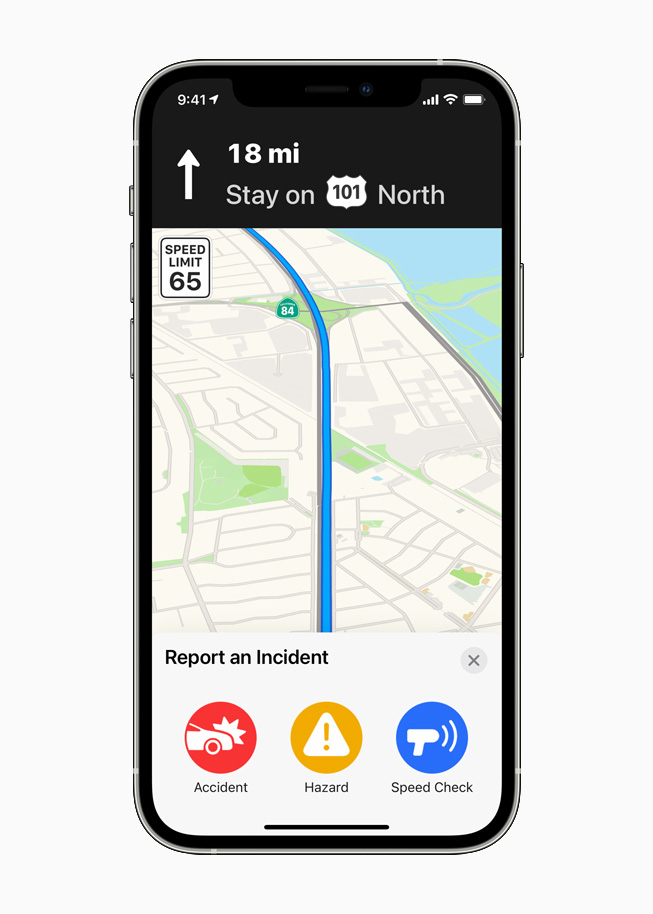 在 iOS 14.5 的地图 app 中报告事故。