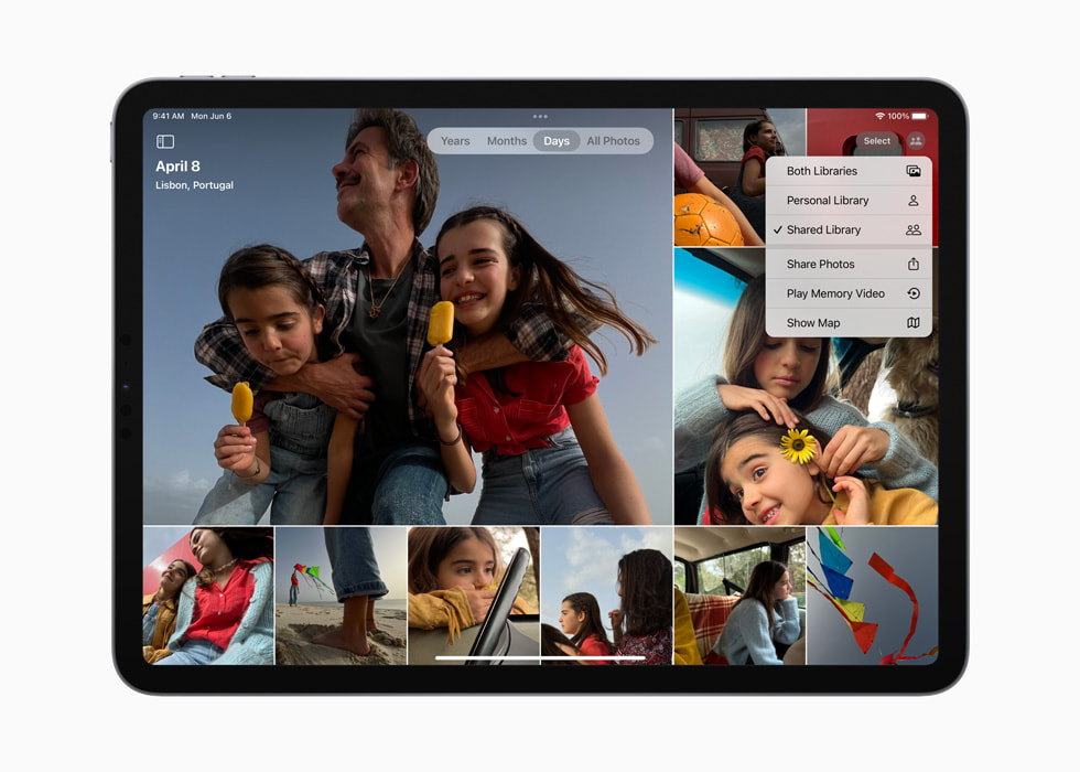 一位用户的 iPad 中展示了 iCloud 共享图库里的多张照片。