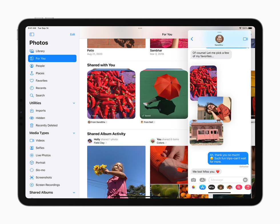 iPad Pro 上展示新的照片 app 体验。