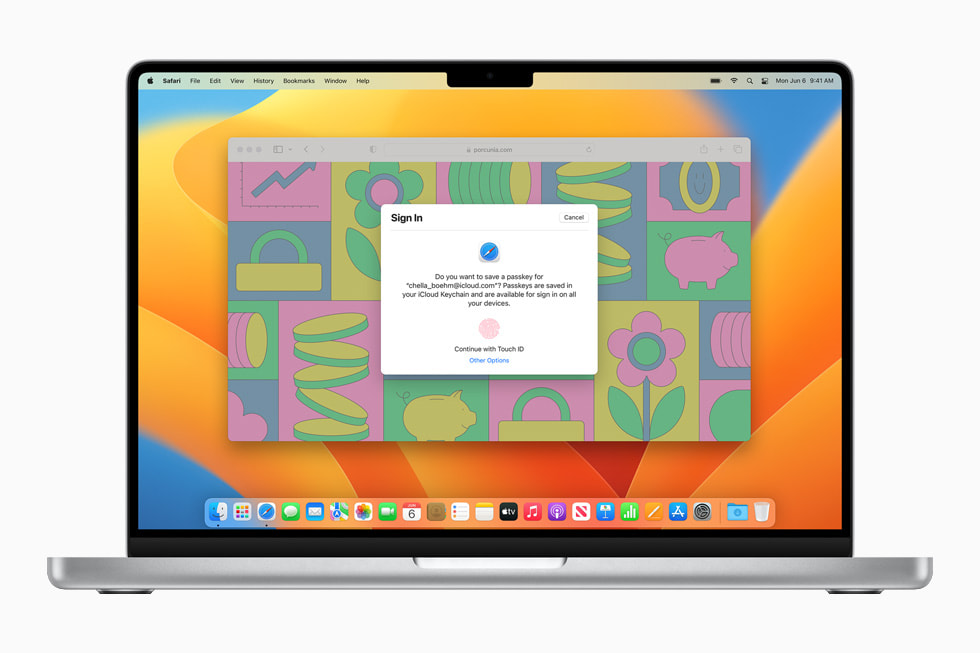 MacBook Pro 上的全新通行密钥登录体验。