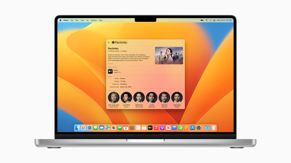 MacBook Pro 上聚焦搜索中关于一部电视剧的新搜索结果。