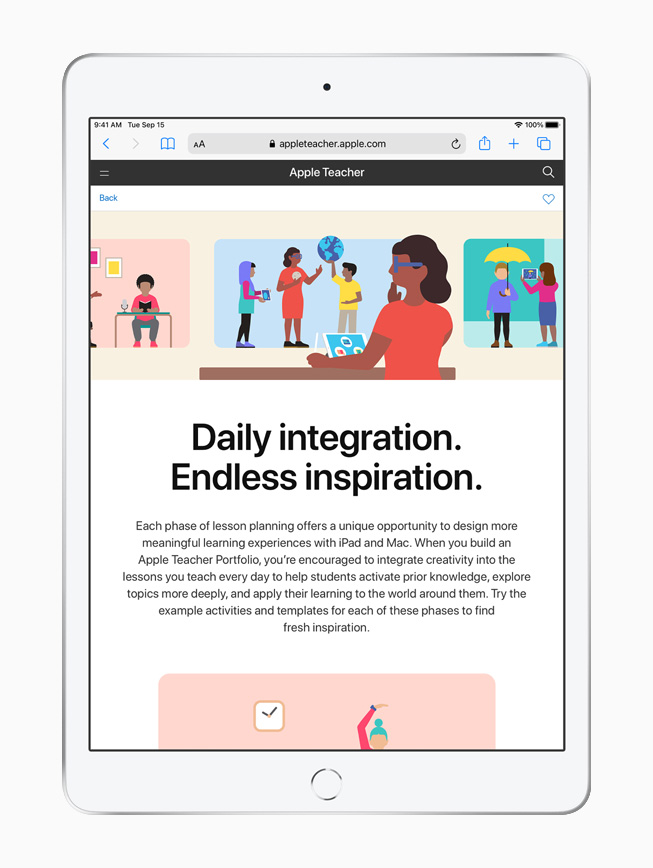 Apple Teacher Portfolio 在 iPad 上显示。