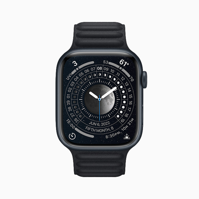 Apple Watch Series 7 上新的“月相”表盘。