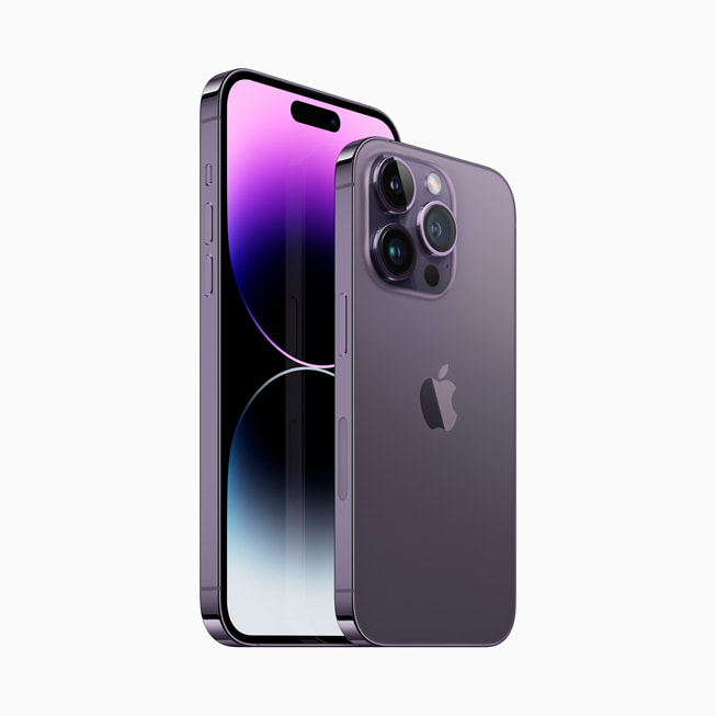 暗紫色 iPhone 14 Pro 和  iPhone 14 Pro Max。