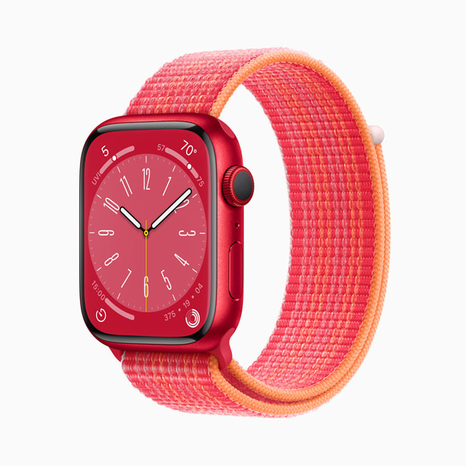 红色铝金属表壳的新款 Apple Watch Series 8。