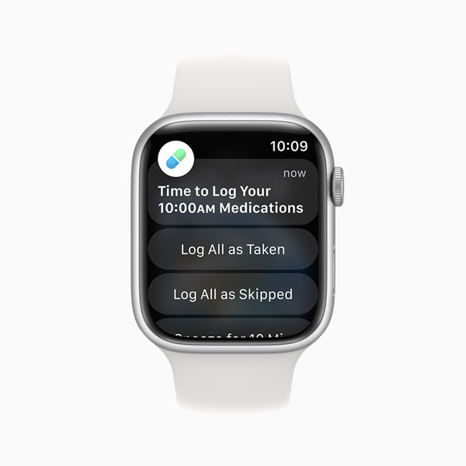Apple Watch Series 8 上显示的全新用药 app。