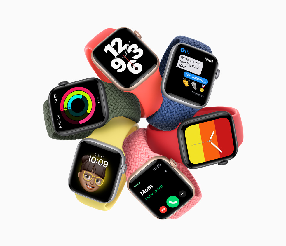 Apple Watch SE 的六种搭配款式。