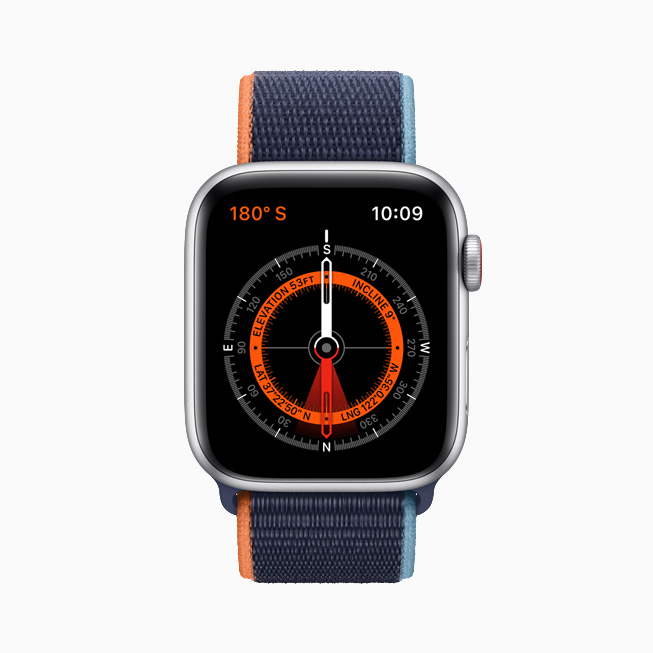 Apple Watch SE 上显示的指南针表盘。
