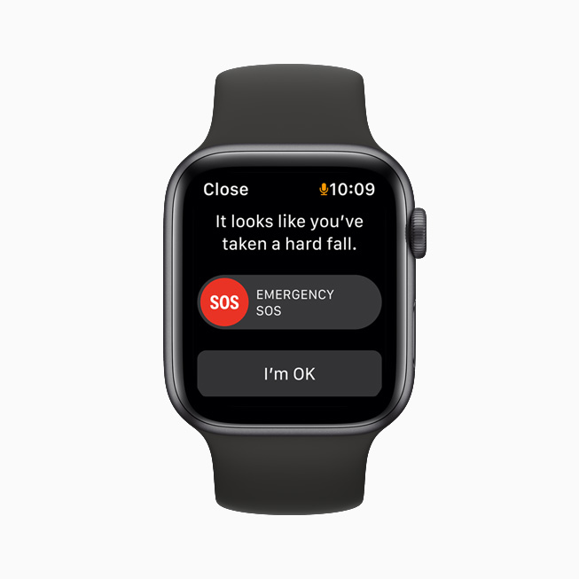 Apple Watch SE 上显示的 SOS 紧急联络功能。