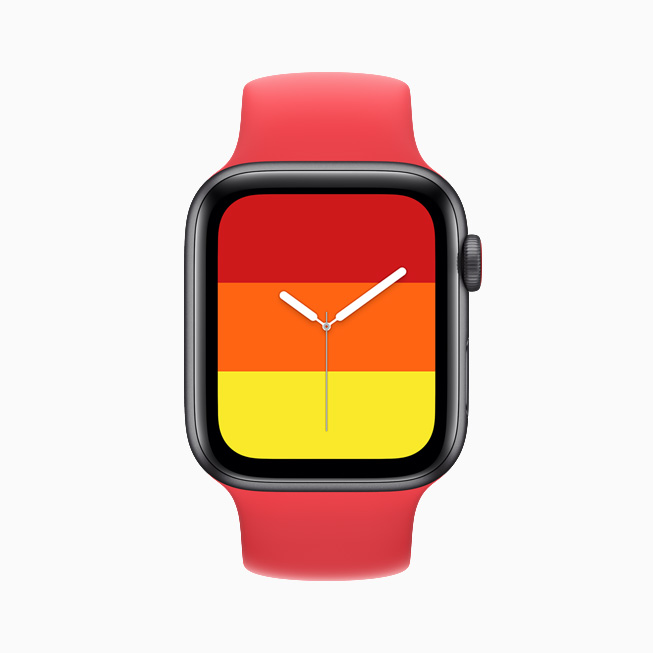 Apple Watch SE 上显示的条纹表盘。 