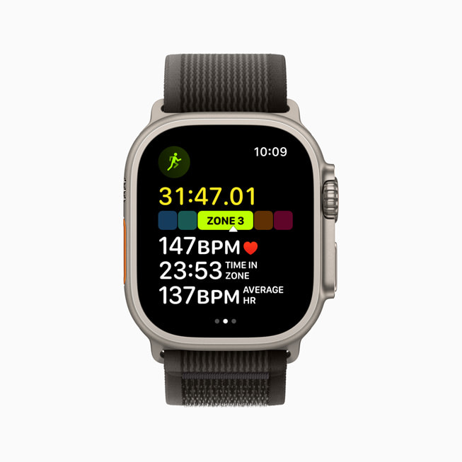 Apple Watch Ultra 上的心率区间。