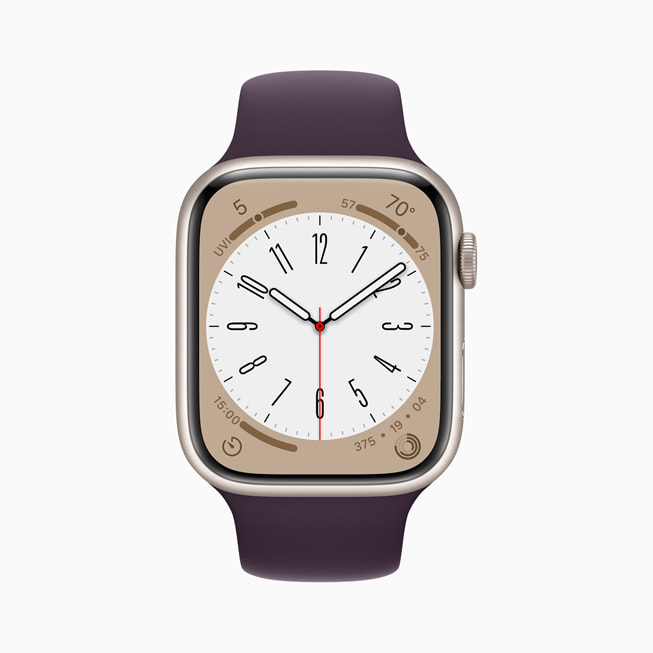 Apple Watch Series 8 显示“大都会”表盘.