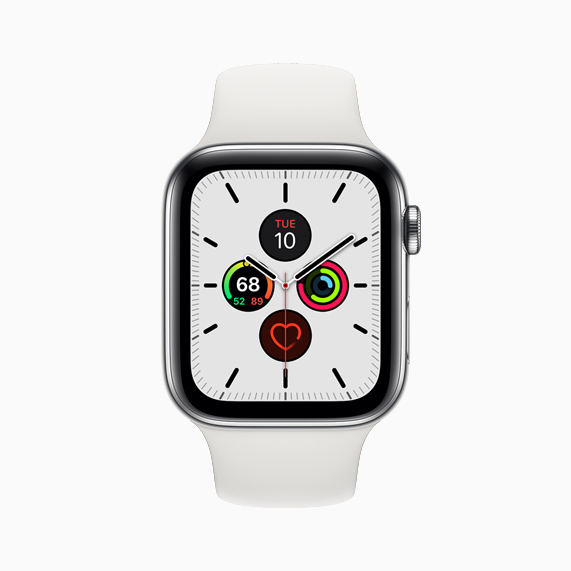 Apple Watch Series 5 上的全新子午线表盘。