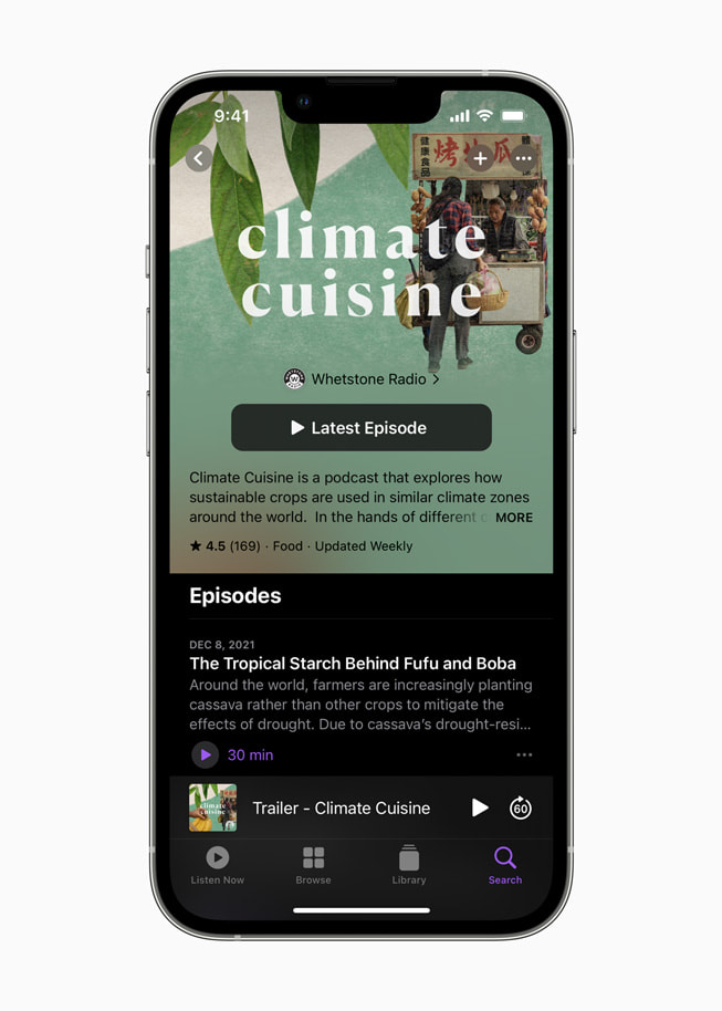 Apple 播客中正在显示 Whetstone Radio 制作的播客《Climate Cuisine》的最新单集。