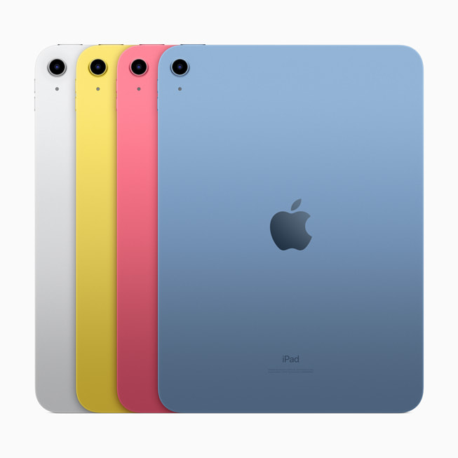 照片展示银色、黄色、粉色和蓝色的 iPad（第 10 代）。