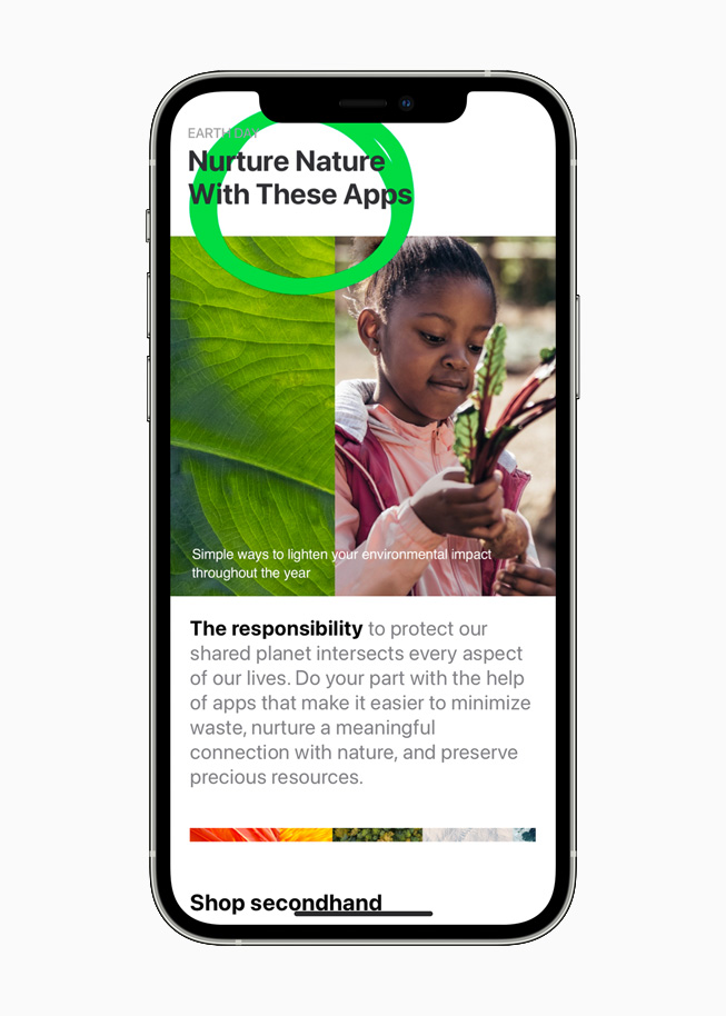 在 iPhone 12 Pro 上展示 App Store 上体现环保意识的 app。 