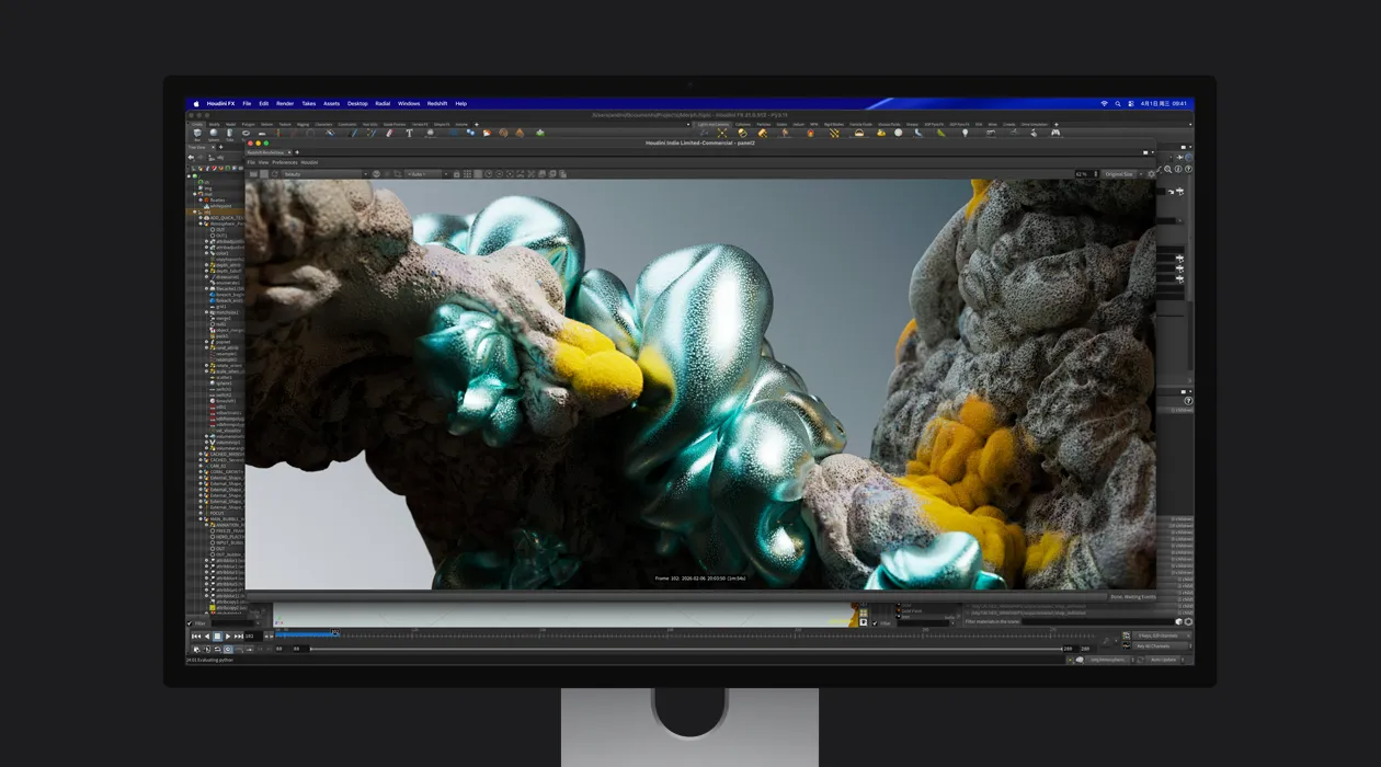 Studio Display XDR 显示一个动画文件的静态画面。