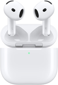 AirPods 5 无线充电盒打开，展示悬浮在无线充电盒上方的 AirPods。