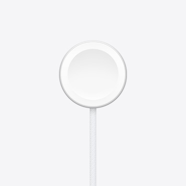 Apple Watch 磁力充电器，外观为圆形且配有编织连接线
