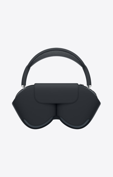 午夜色 AirPods Max 2 耳机装在智能耳机套内，展示正面外观。