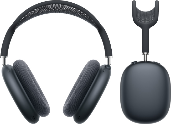 午夜色 AirPods Max 2 耳机的正面外观和侧面视图。