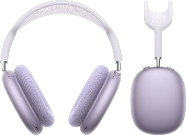 紫色 AirPods Max 2 耳机的正面外观和侧面视图。