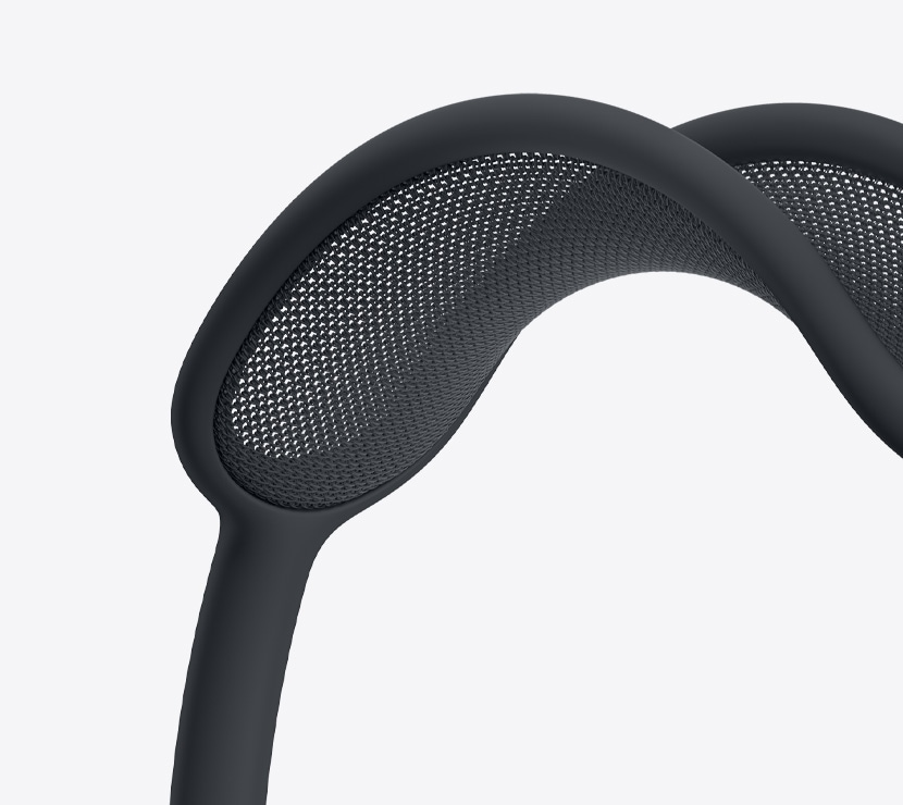 午夜色 AirPods Max 2 耳机，展示穹网的细节。