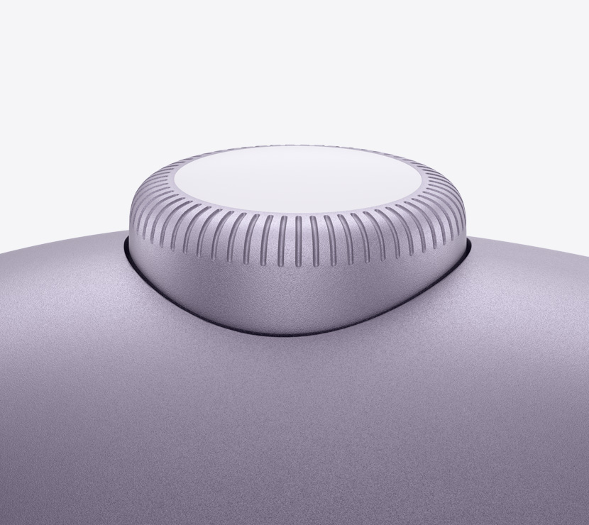 紫色 AirPods Max 2 耳机，展示数码旋钮的细节。