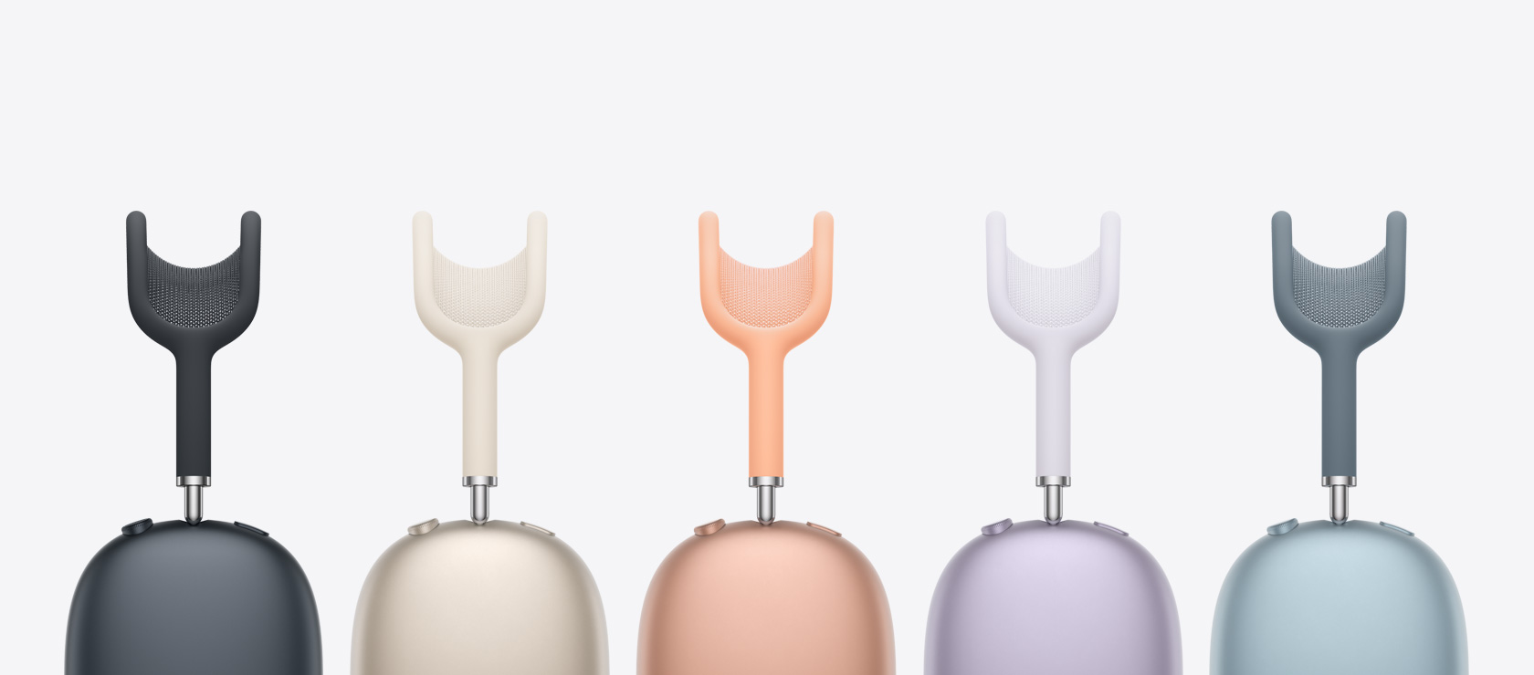 多副 AirPods Max 2 耳机的侧面外观，展示多款可选颜色。