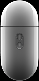 MagSafe 充电盒右侧有嵌入式挂绳孔，展示可供挂绳穿过的两个孔。