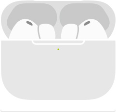 AirPods Pro 3 装在 MagSafe 充电盒 (USB-C) 内的图示，展示圆角外观设计、LED 电量指示灯及打开的盒盖，宽度以毫米和英寸表示