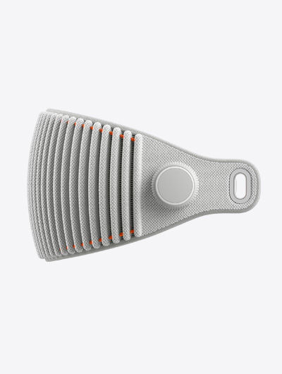 单圈编织头带的侧面视图，展示贴合度调节钮和弧形结构的可调节底带。